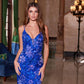 Nox Anabel A1587 Deep V-Neck Floral Sequined Tulle Dress