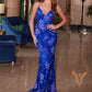 Nox Anabel A1587 Deep V-Neck Floral Sequined Tulle Dress