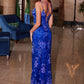 Nox Anabel A1587 Deep V-Neck Floral Sequined Tulle Dress