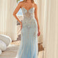 Vestido sin tirantes Nox Anabel A1713 con escote corazón totalmente adornado con abalorios