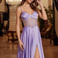 Vestido de fiesta Nox Anabel A1738 largo, corte A, sin tirantes, corsé con ballenas