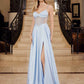 Vestido de fiesta Nox Anabel A1738 largo, corte A, sin tirantes, corsé con ballenas