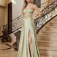 Vestido de fiesta Nox Anabel A1738 largo, corte A, sin tirantes, corsé con ballenas