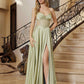 Vestido de fiesta Nox Anabel A1738 largo, corte A, sin tirantes, corsé con ballenas