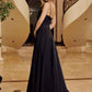 Vestido de noche Nox Anabel A1744 elegante línea A de satén elástico