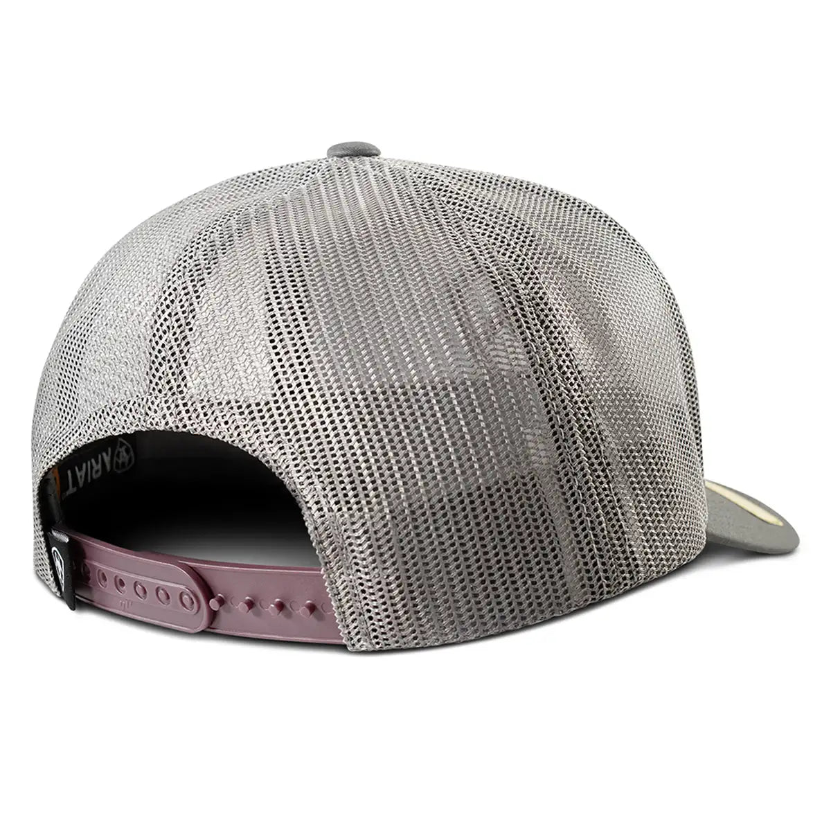 Gorra Trucker ARIAT con escudo bordado en 3D (Burdeos/Gris)