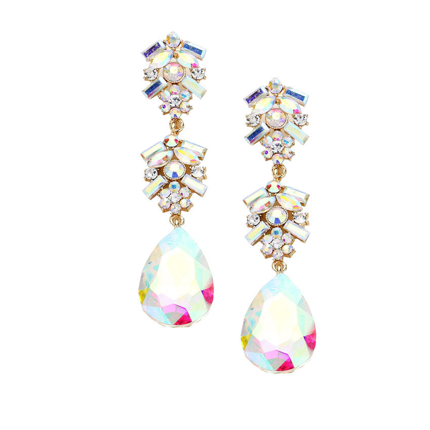 Chunky Pear Crystal Floral Evening Drop Earrings