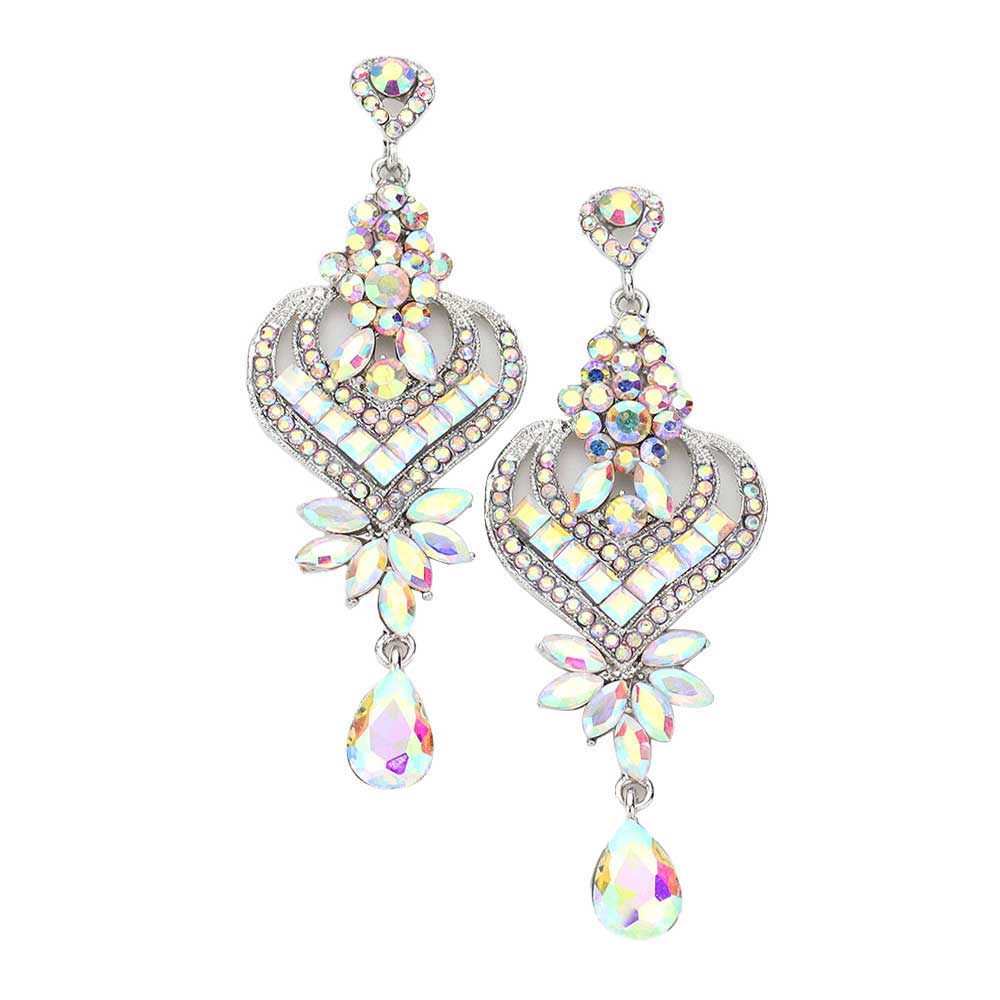 Glass Crystal Heart Teardrop Evening Earrings