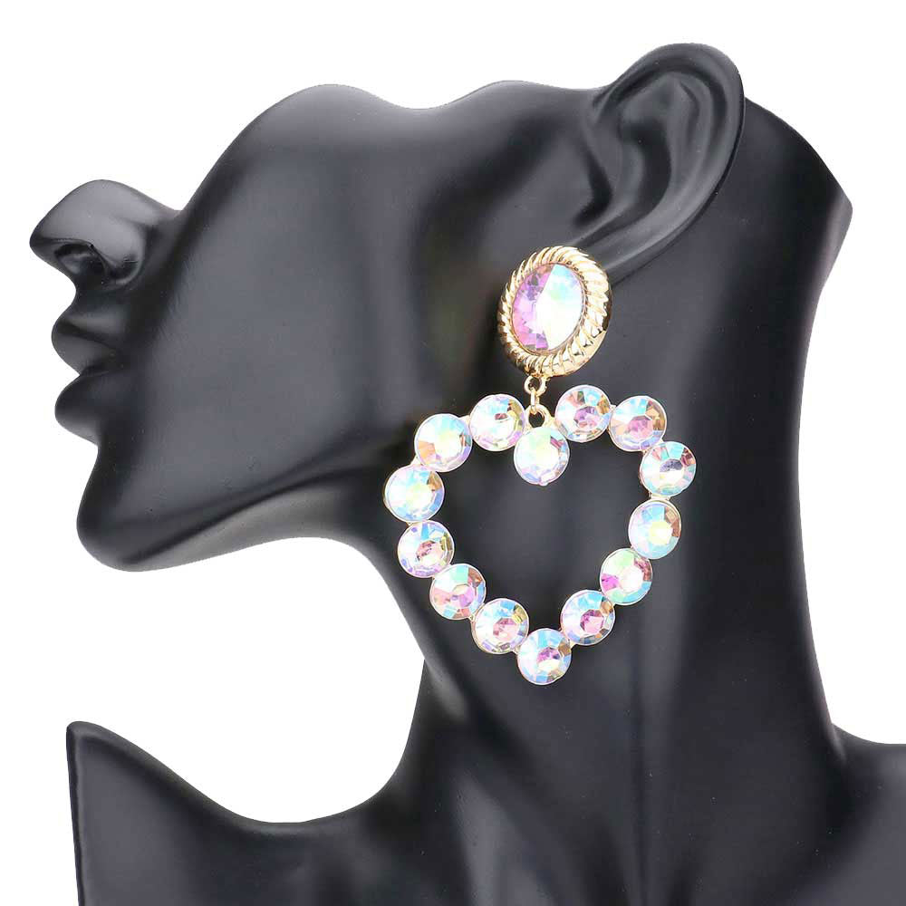 Bubble Stone Cluster Open Heart Dangle Earrings