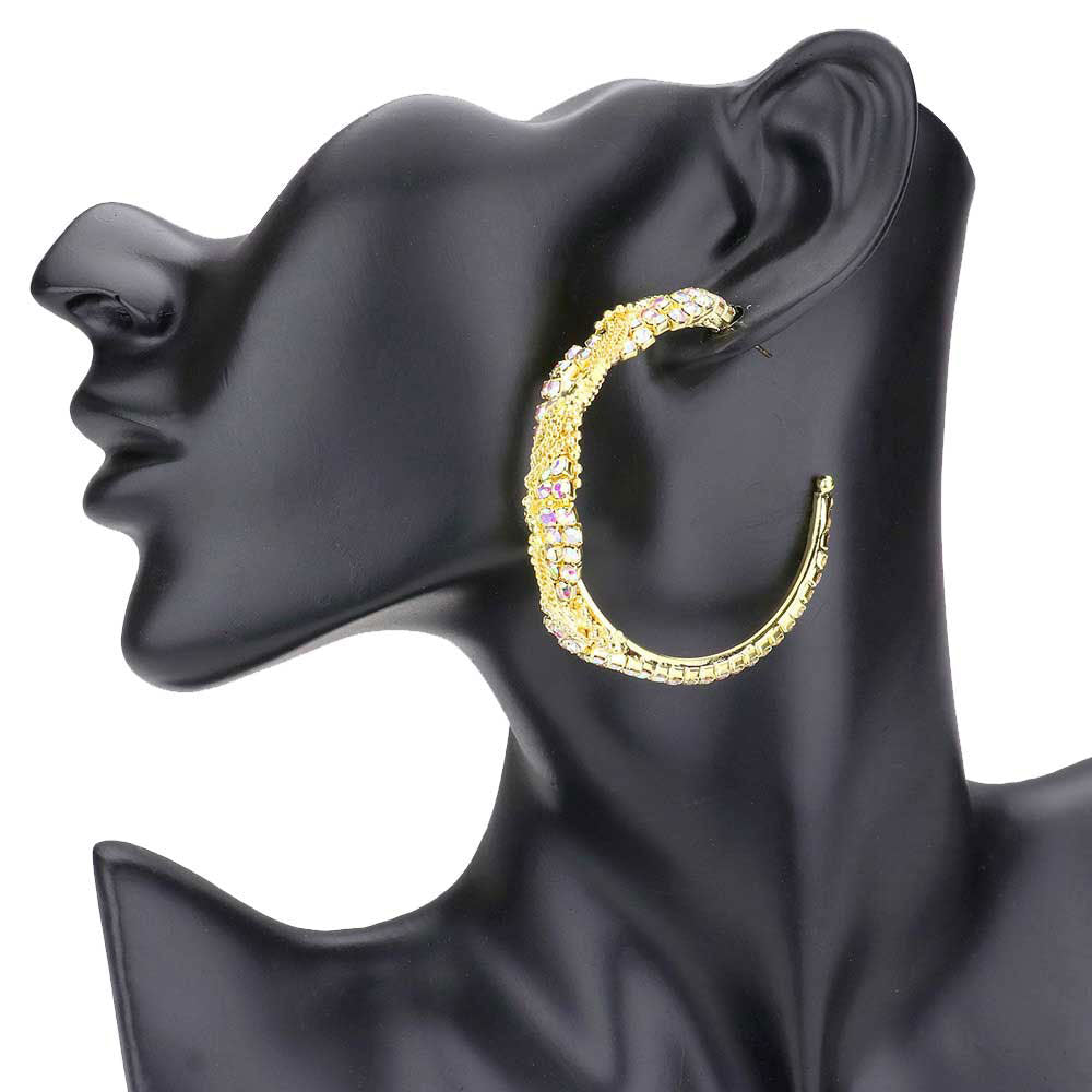 Crystal Rhinestone Chain Swirl Hoop Earrings