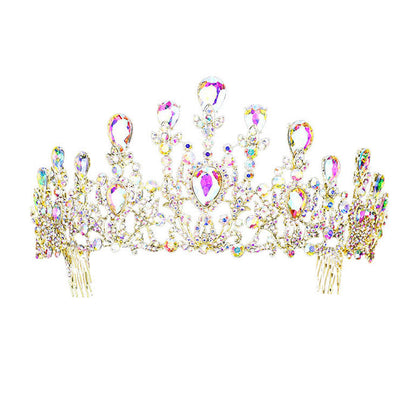 Crystal Teardrop Detail Bubble Stone Pave Marquise Tiara