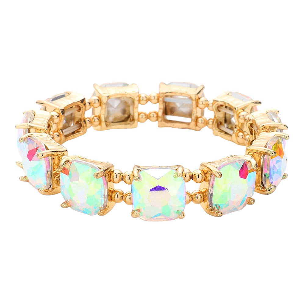 Women's Cushion Square Stone Stretch Evening Bracelet