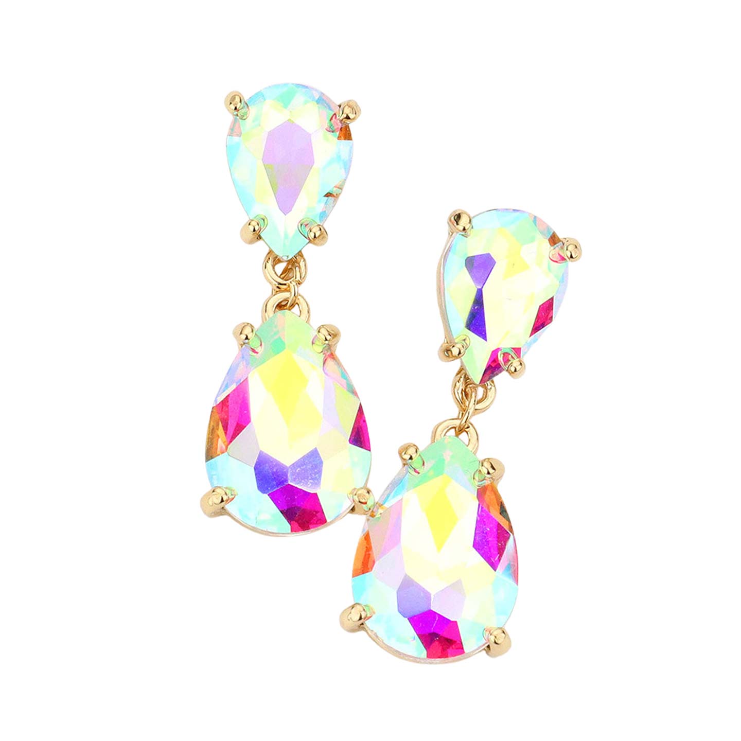 Women's Double Teardrop Link Dangle Evening Earrings