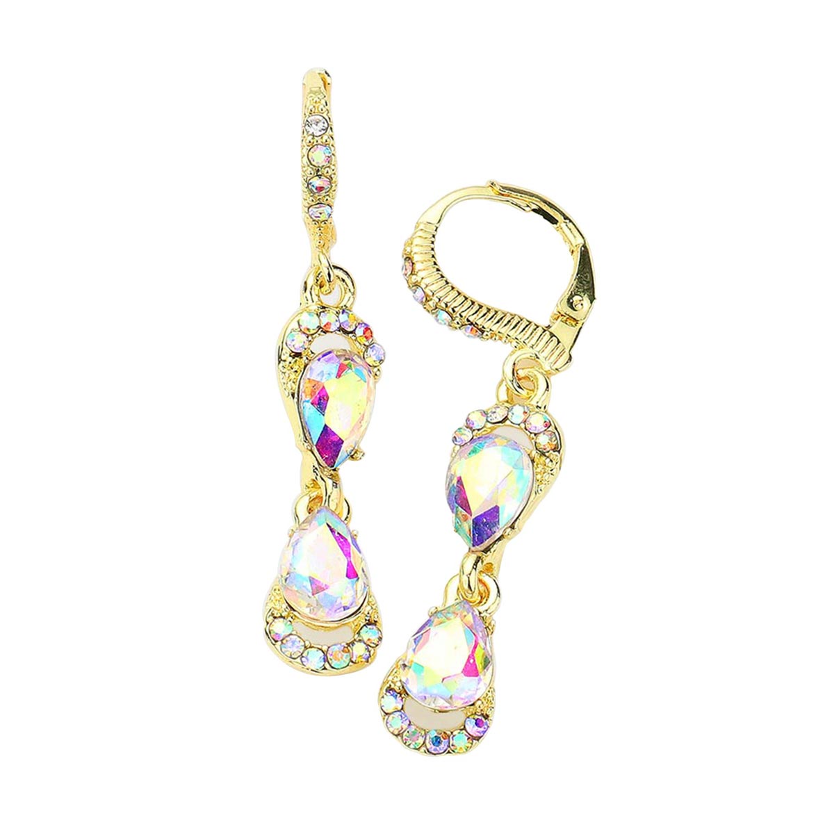 Double Teardrop Stone Link Dangle Lever Back Evening Earrings