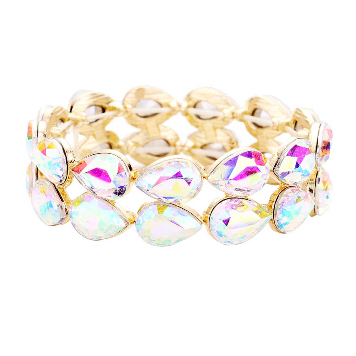 Women's Glass Crystal Teardrop Stretch Evening Bracelet