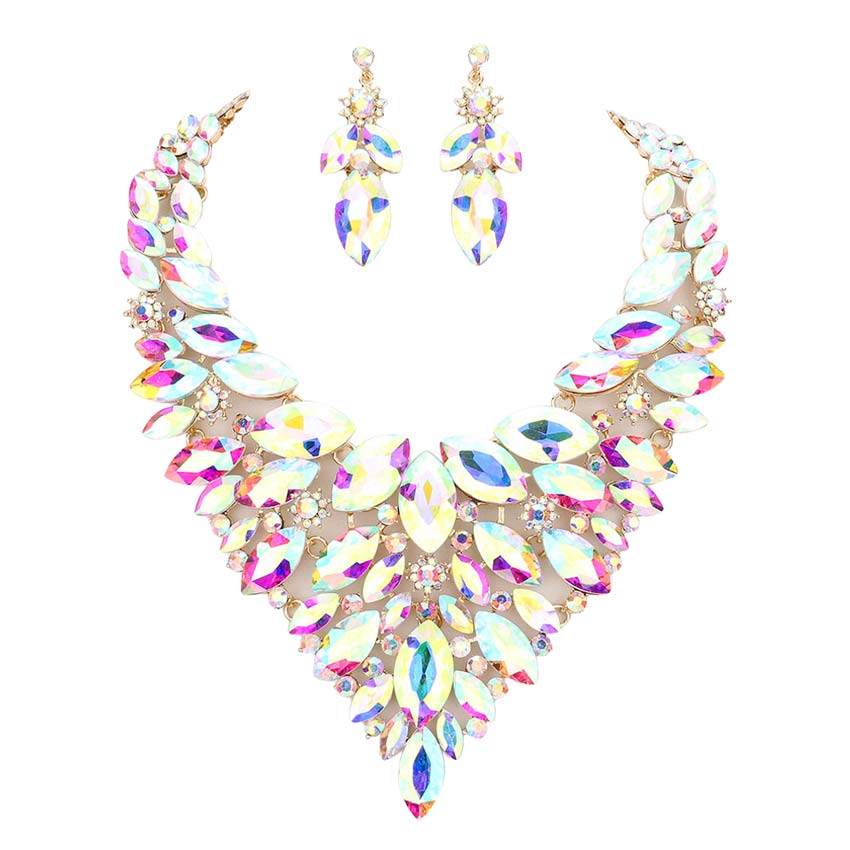 Marquise Stone Cluster Statement Evening Necklace