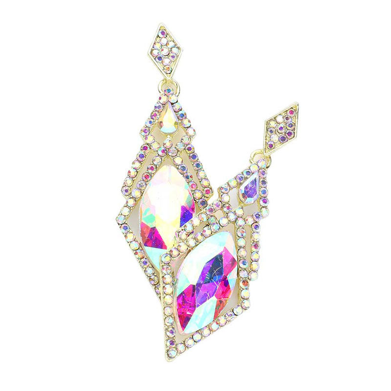 Oval Rhinestone Accented Dangle Evening Earrings