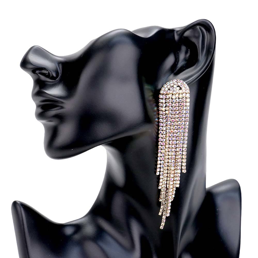 Rhinestone Fringe Drop Evening Earrings