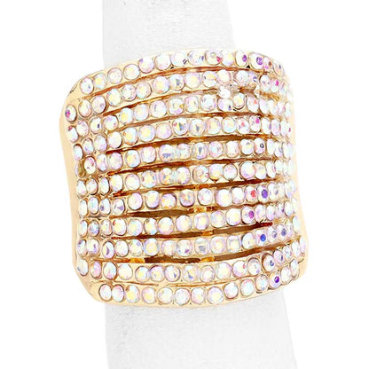 Rhinestone Pave Multi Row Stretch Ring