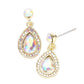 Rhinestone Trim Teardrop Stone Dangle Evening Earrings