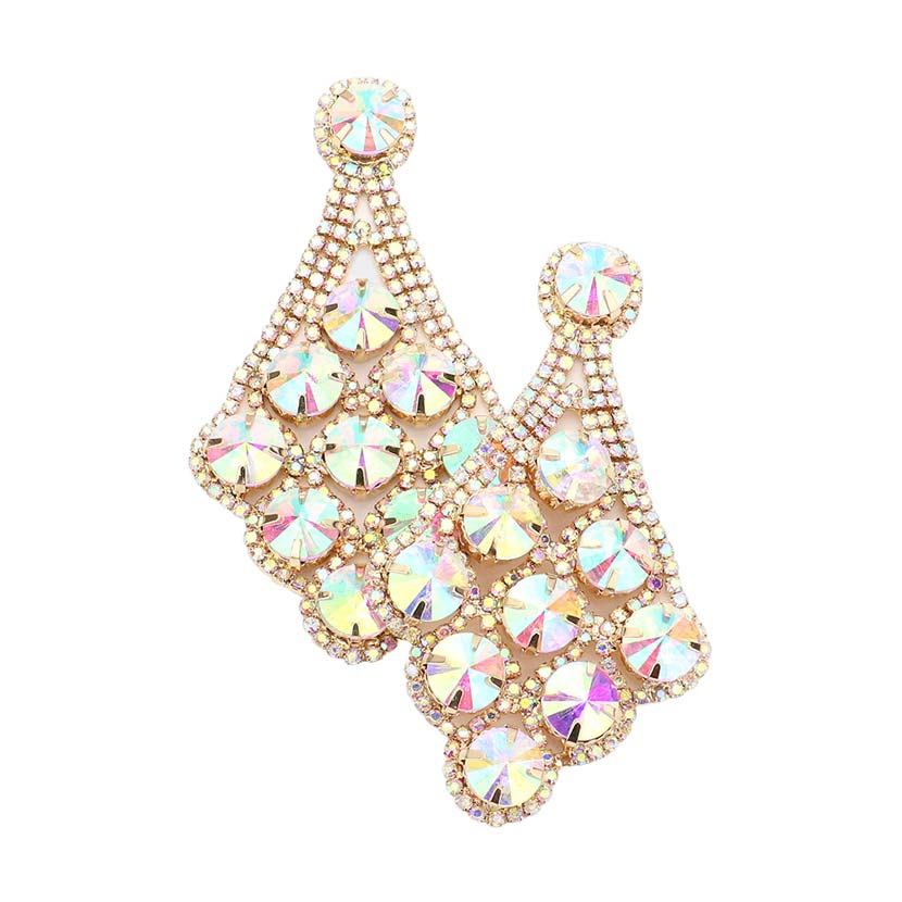 Round Stone Accented Dangle Evening Earrings