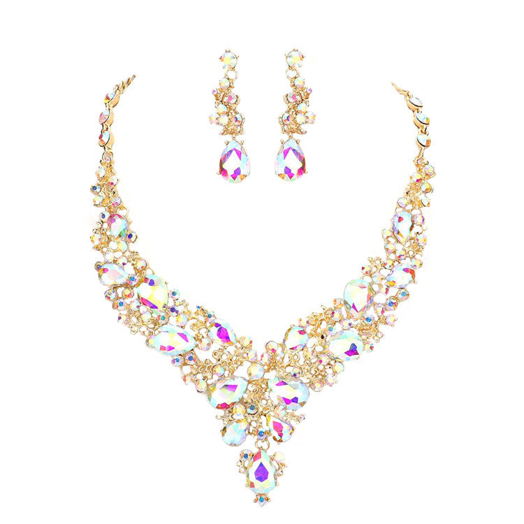 Round Teardrop Stone Accented Evening Necklace