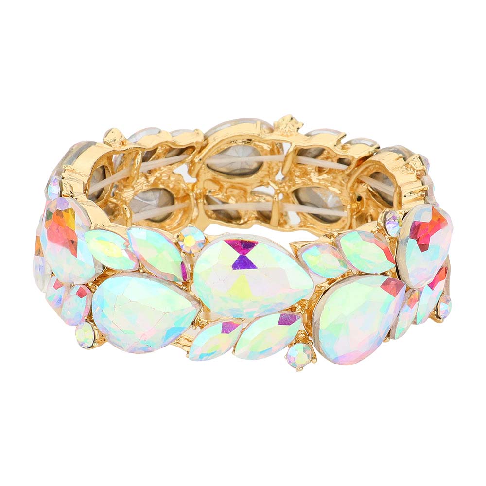 Teardrop Cluster Marquise Stone Stretch Evening Bracelet