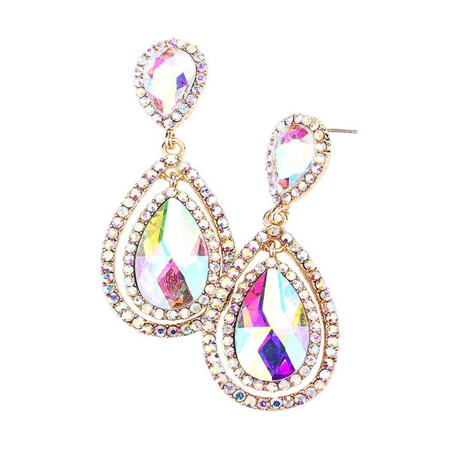 Teardrop Crystal Rhinestone Dangle Evening Earrings