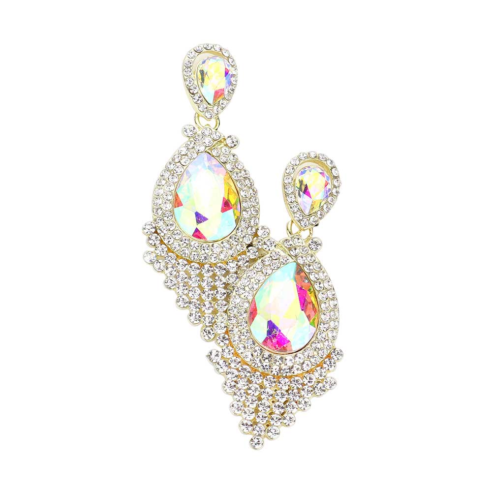 Teardrop Stone Accented Dangle Evening Earrings
