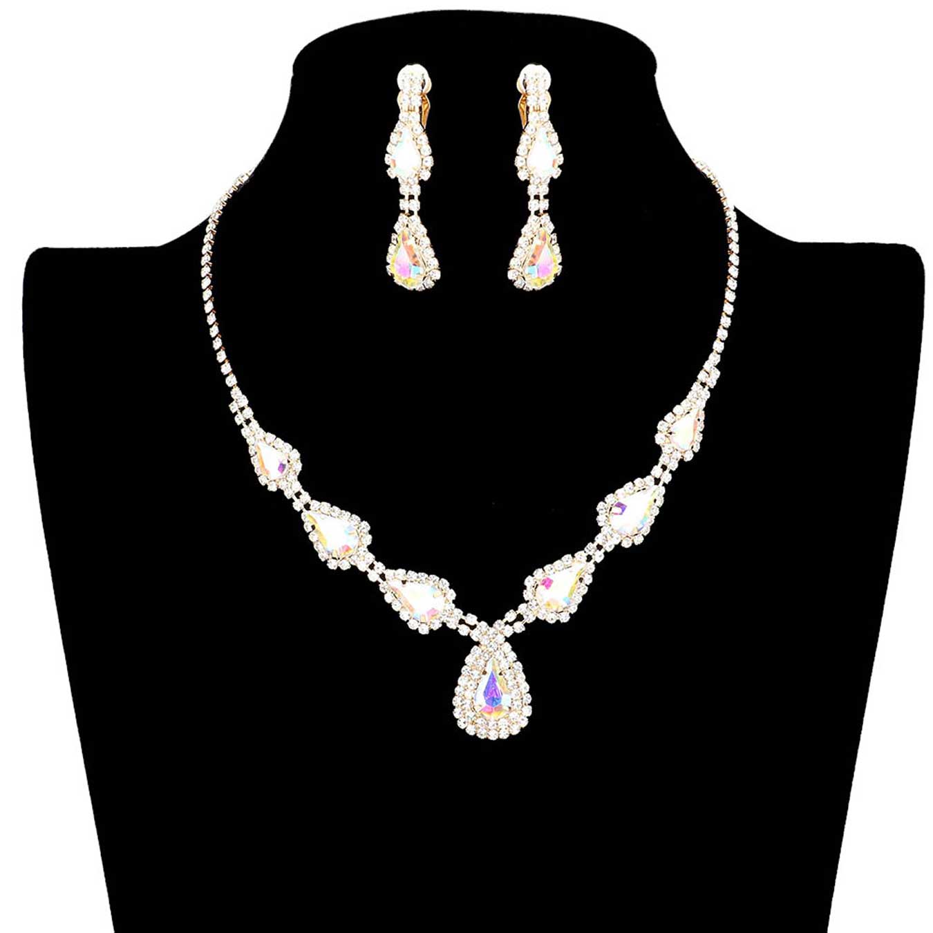 Teardrop Stone Accented Rhinestone Pave Necklace