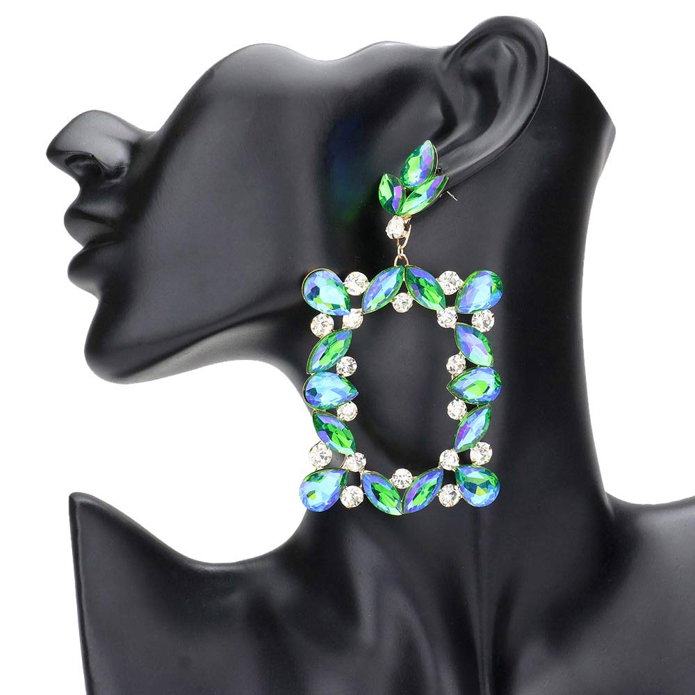 Marquise Stone Cluster Open Rectangle Evening Earrings