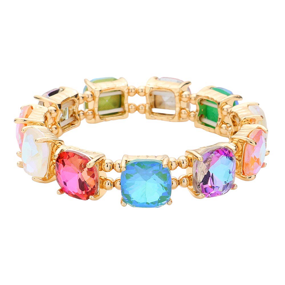 Women's Cushion Square Stone Stretch Evening Bracelet