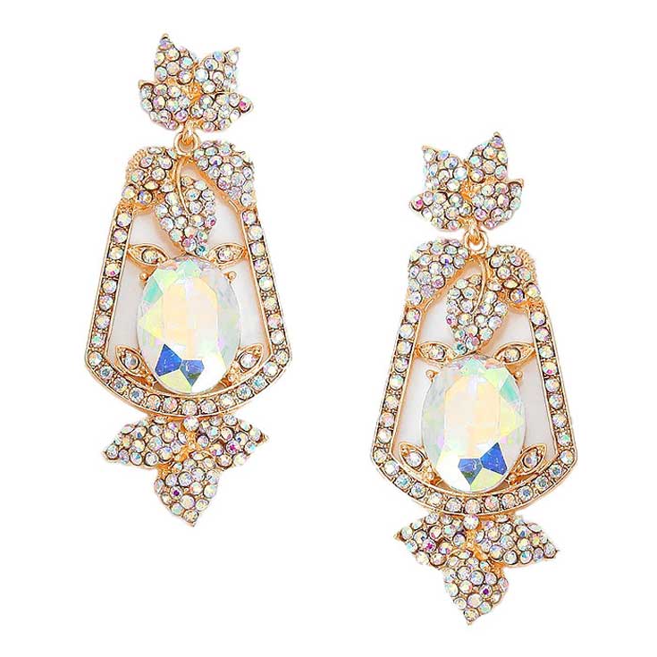Oval Crystal Rhinestone Leaf Evening Earrings