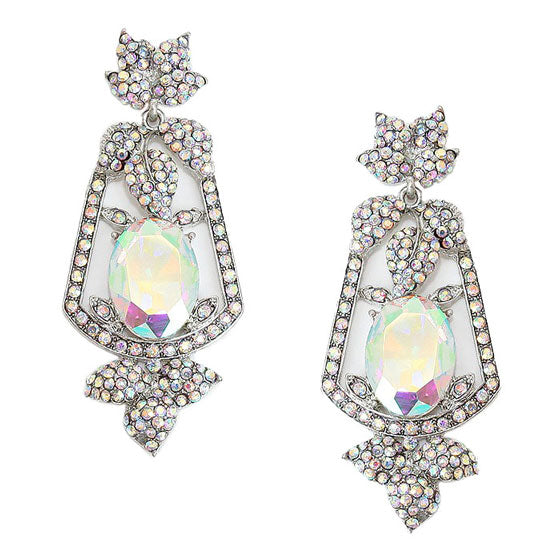 Oval Crystal Rhinestone Leaf Evening Earrings