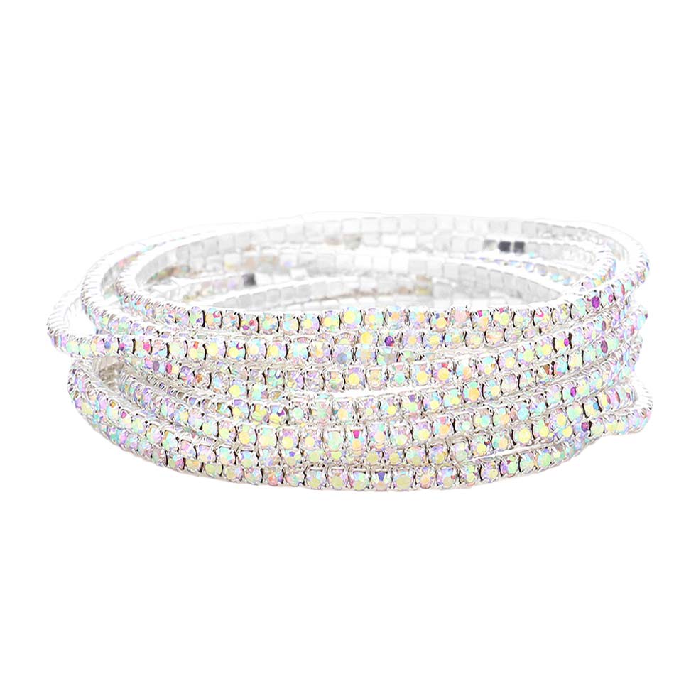 Women's 12Pcs Stackable Rhinestone Stretch Evening Bracelets