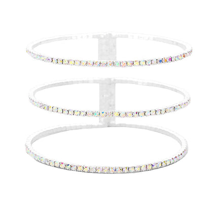 3Row Split Layer Round Crystal Detail Cuff Evening Bracelet