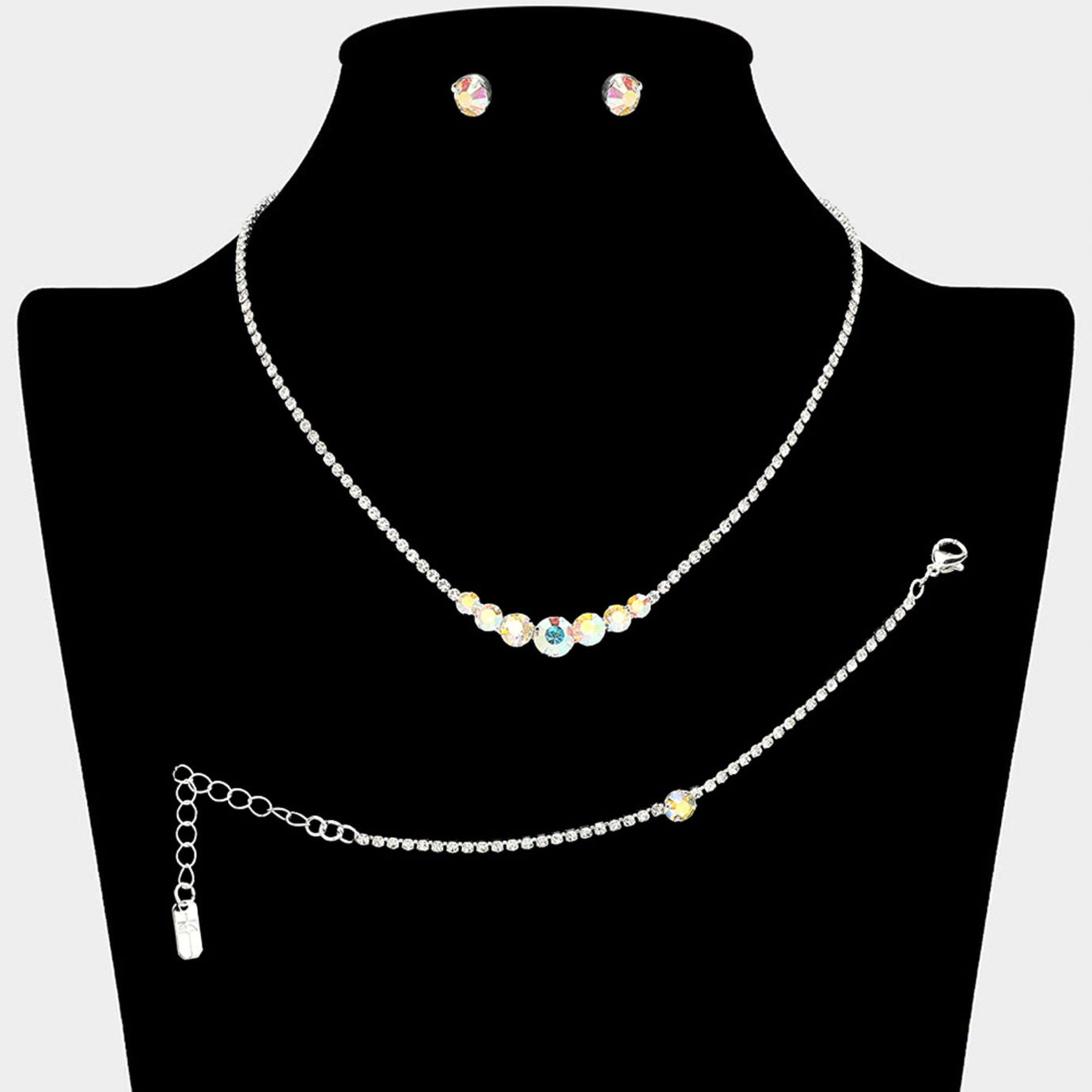 Classic Round Stone Link Rhinestone Paved Necklace