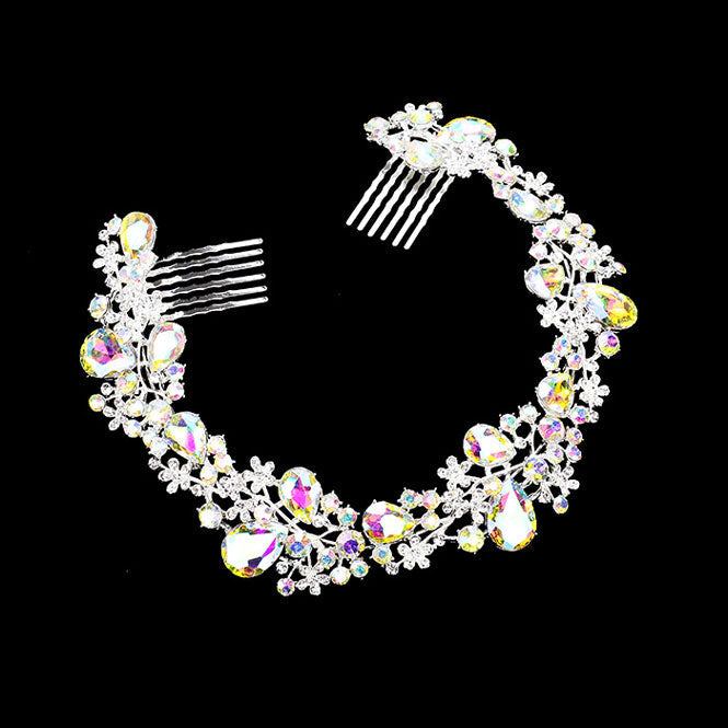 Floral Pave Glass Crystal Hair Comb