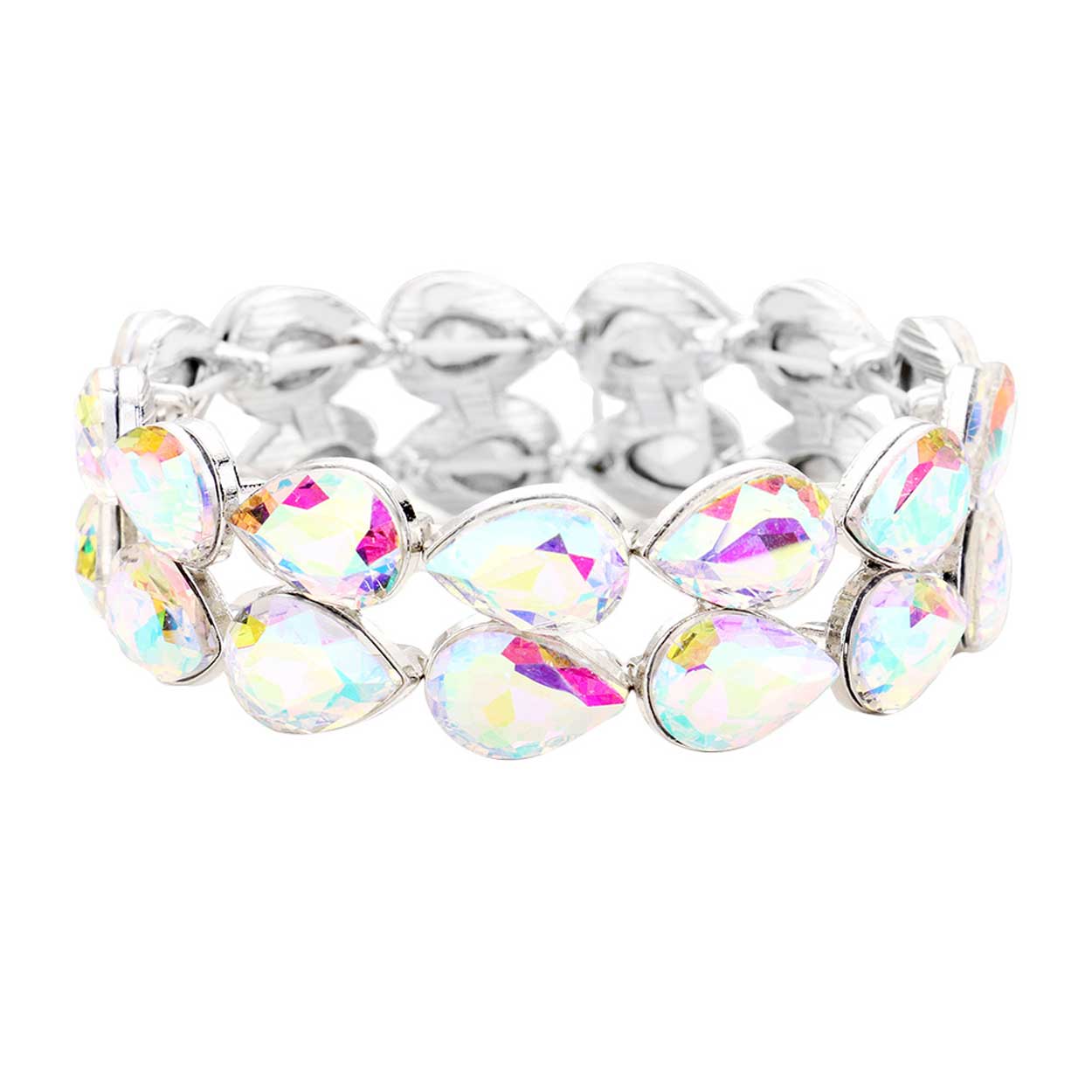 Women's Glass Crystal Teardrop Stretch Evening Bracelet