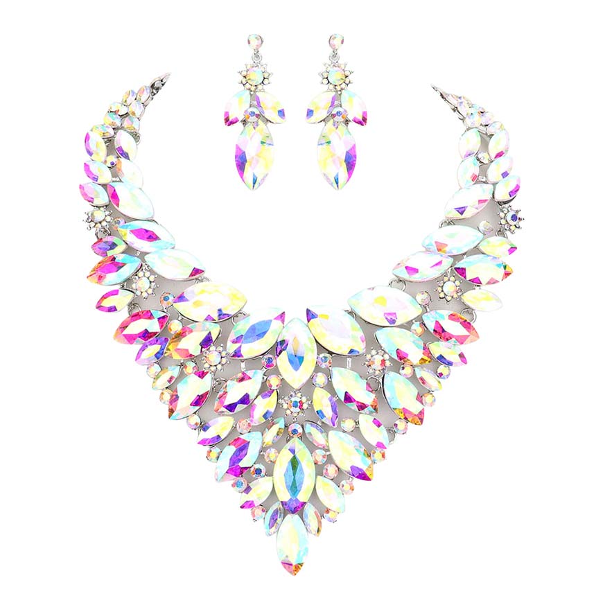 Marquise Stone Cluster Statement Evening Necklace