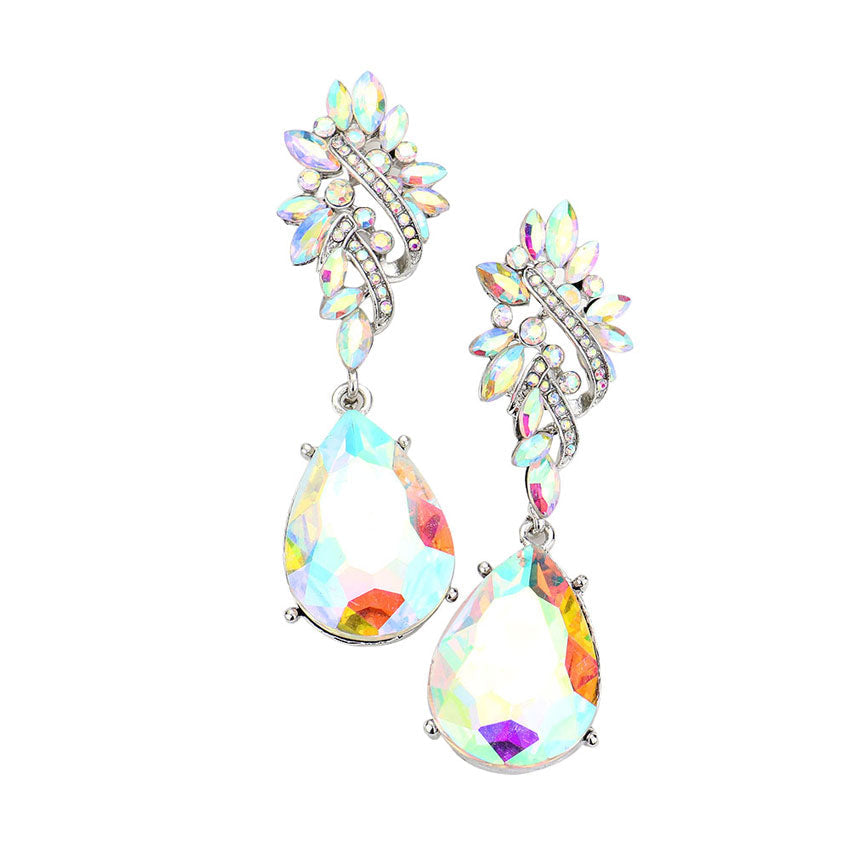 Marquise Stone Cluster Teardrop Dangle Evening Earrings