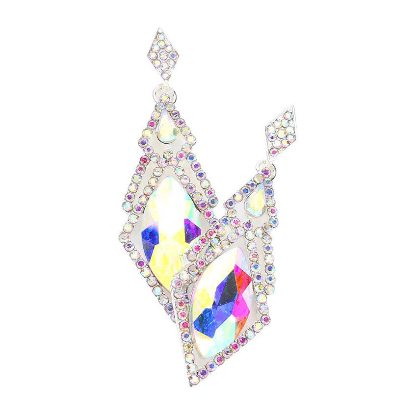 Oval Rhinestone Accented Dangle Evening Earrings