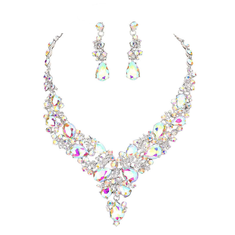 Round Teardrop Stone Accented Evening Necklace