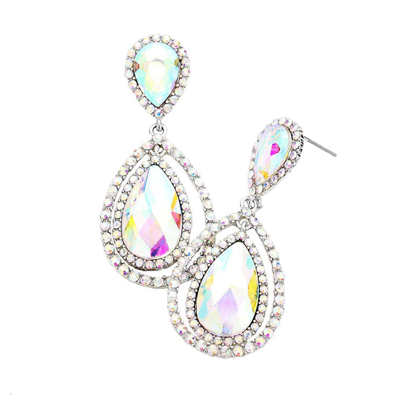 Teardrop Crystal Rhinestone Dangle Evening Earrings