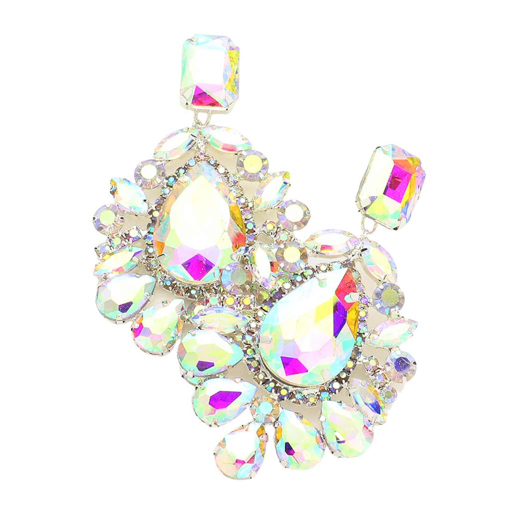 Teardrop Stone Accented Dangle Evening Earrings