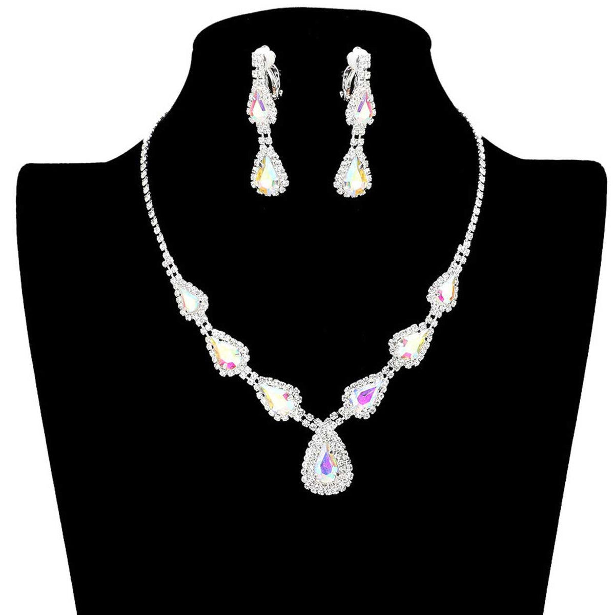 Teardrop Stone Accented Rhinestone Pave Necklace