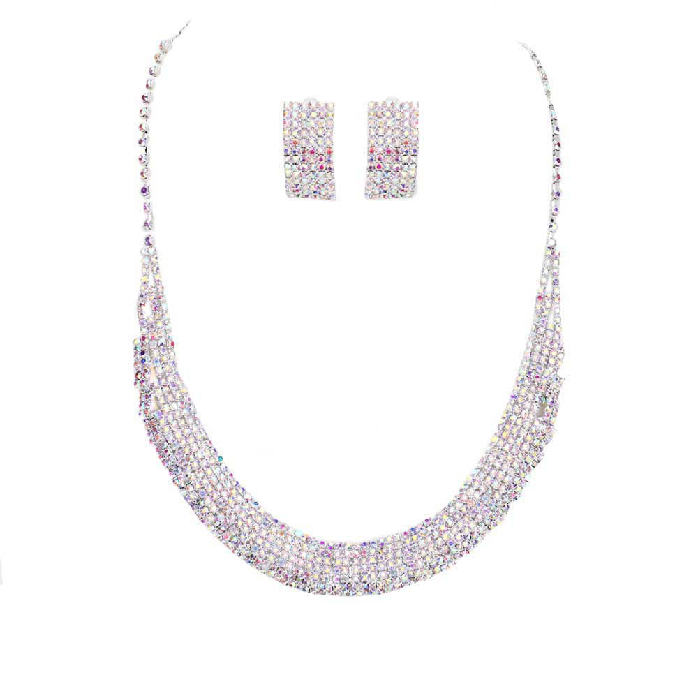 Trendy Crystal Rhinestone Pave Collar Necklace Earring Set