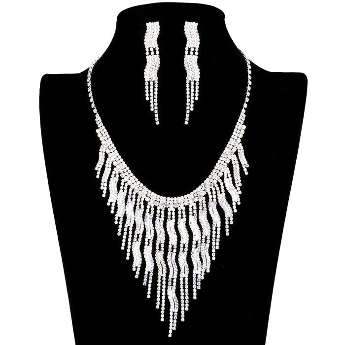 Wavy Fringe Crystal Rhinestone Necklace