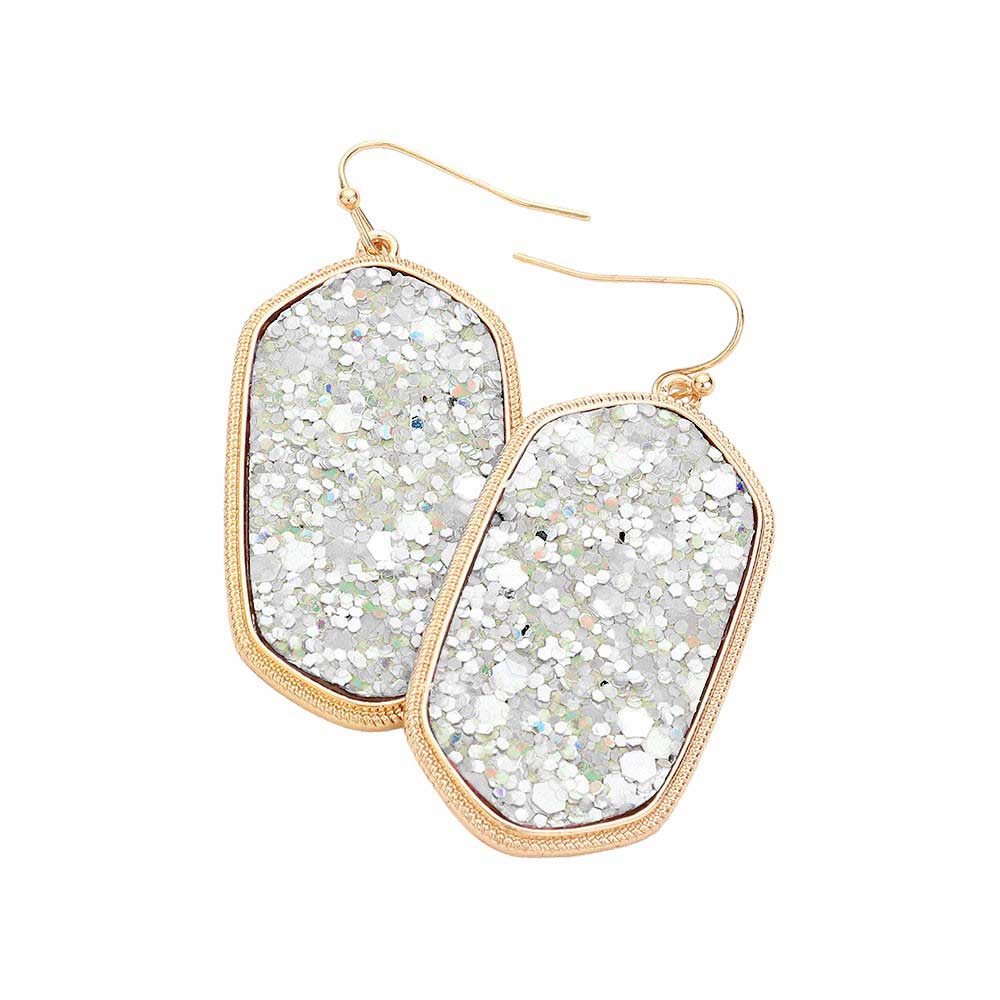 Sparkly Hexagon Frame Dangle Earrings