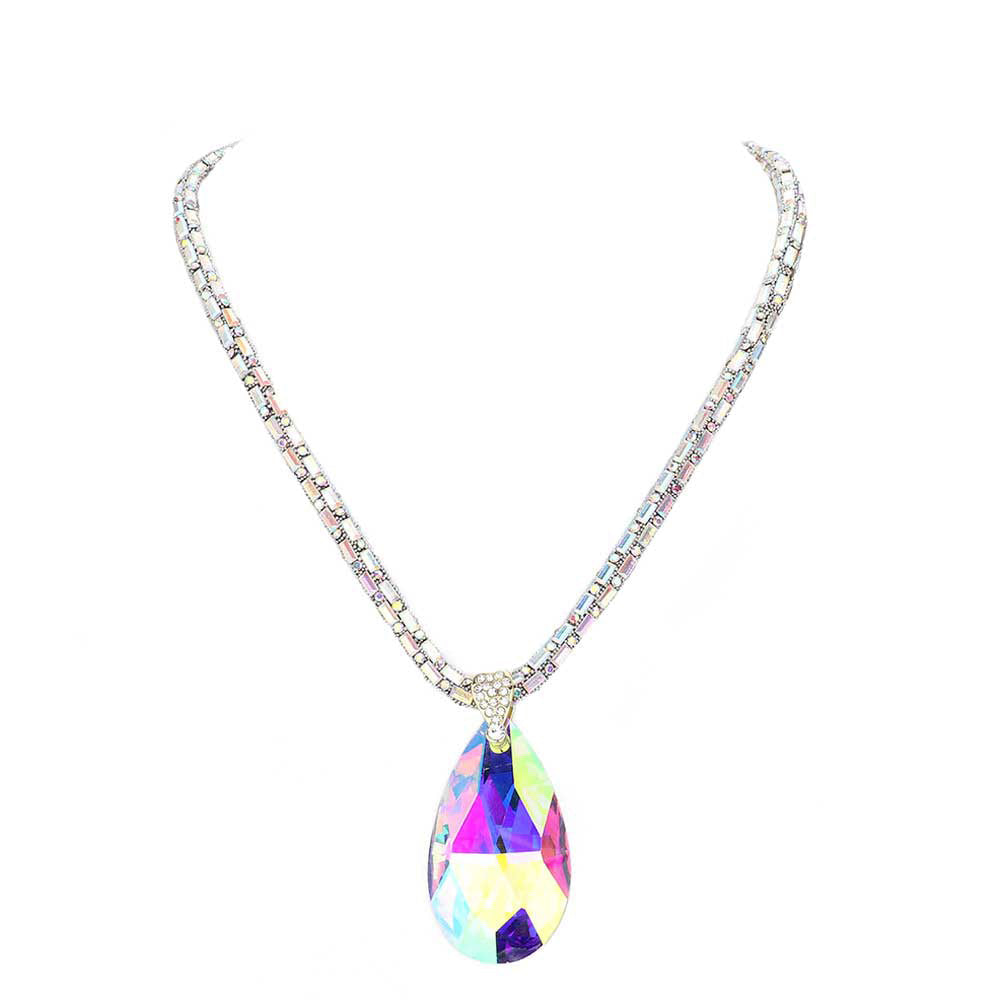 Teardrop Pendant Bling Necklace